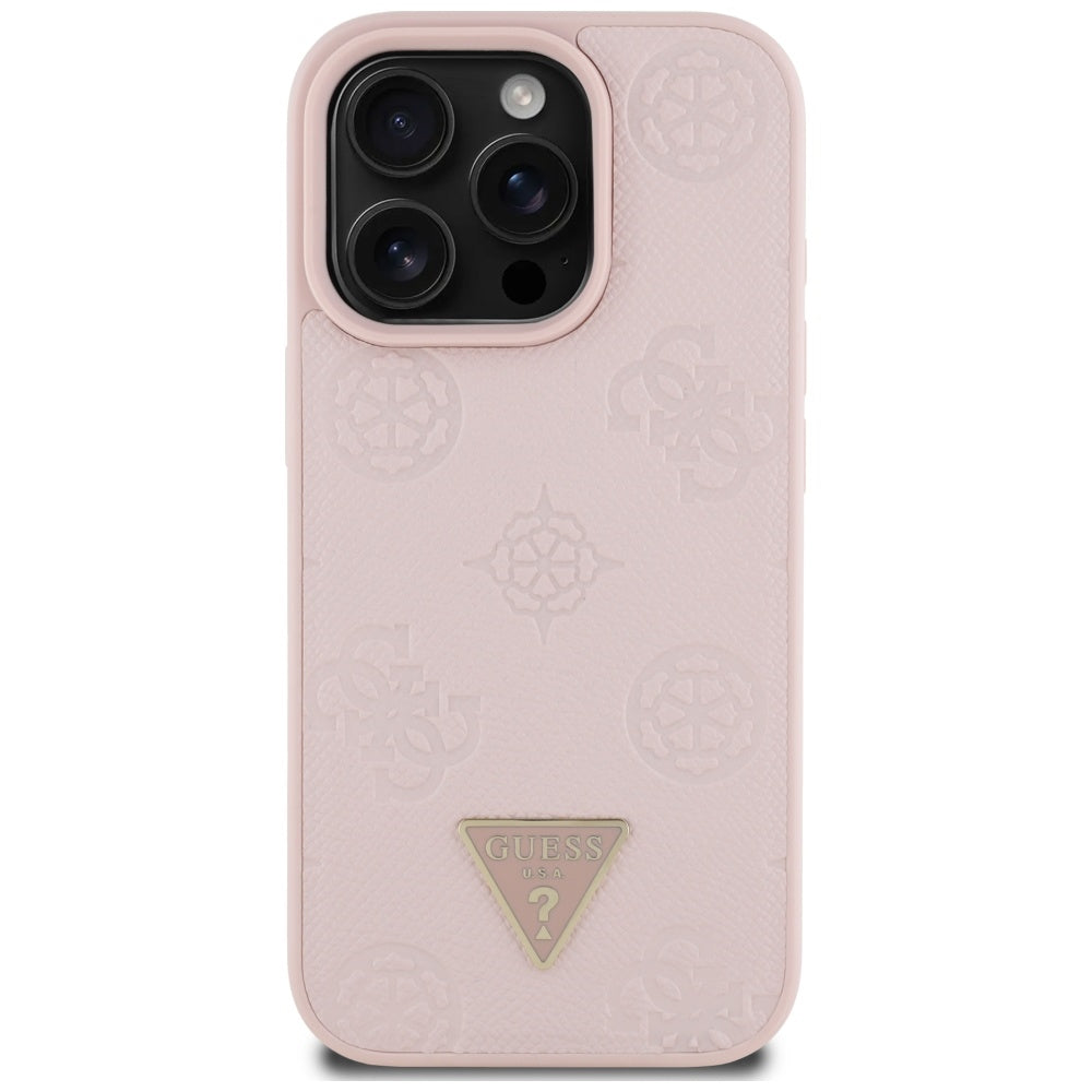 Funda MagSafe para Apple iPhone 16 Pro, Guess, Peony Grained Hot Stamp Triangle, Rosa