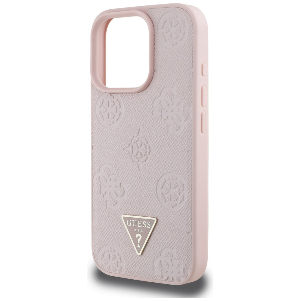 Funda MagSafe para Apple iPhone 16 Pro, Guess, Peony Grained Hot Stamp Triangle, Rosa