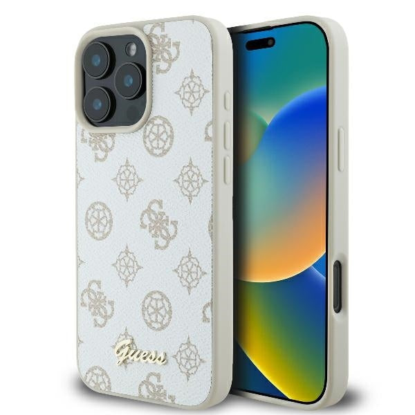 Funda MagSafe para Apple iPhone 16 Pro, Guess, Peony Script, Blanca