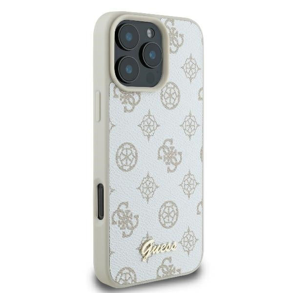 Funda MagSafe para Apple iPhone 16 Pro, Guess, Peony Script, Blanca
