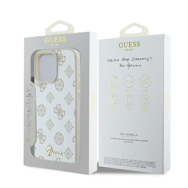 Funda MagSafe para Apple iPhone 16 Pro, Guess, Peony Script, Blanca