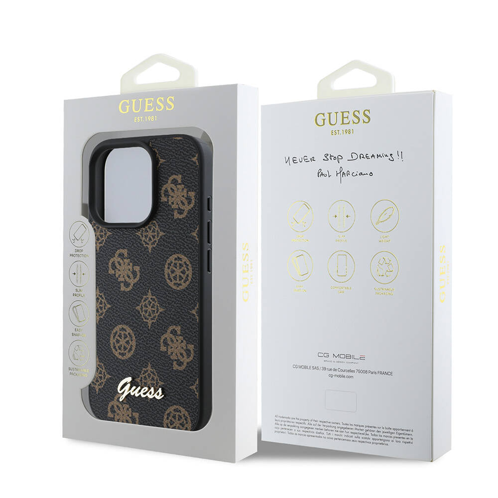 Funda MagSafe para Apple iPhone 16 Pro, Guess, Peony Script, Negra