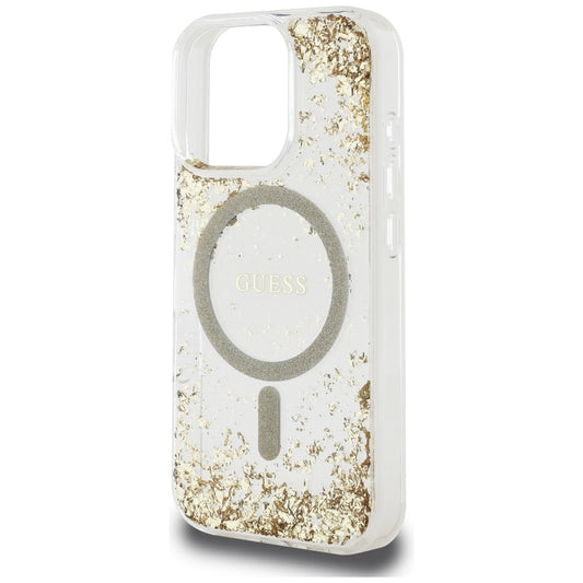 Funda MagSafe para Apple iPhone 16 Pro, Guess, Resin Bottom Glitter, Dorada