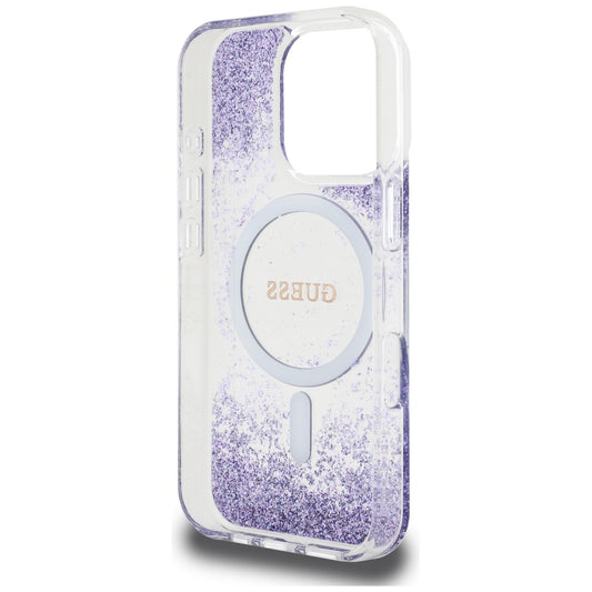 Funda MagSafe para Apple iPhone 16 Pro, Guess, Resin Bottom Glitter, Morado