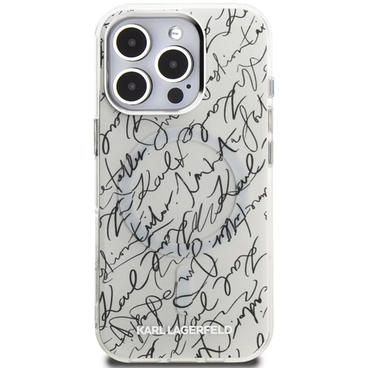 Funda MagSafe para Apple iPhone 16 Pro, Karl Lagerfeld, IML Karl Script Pattern, Blanca