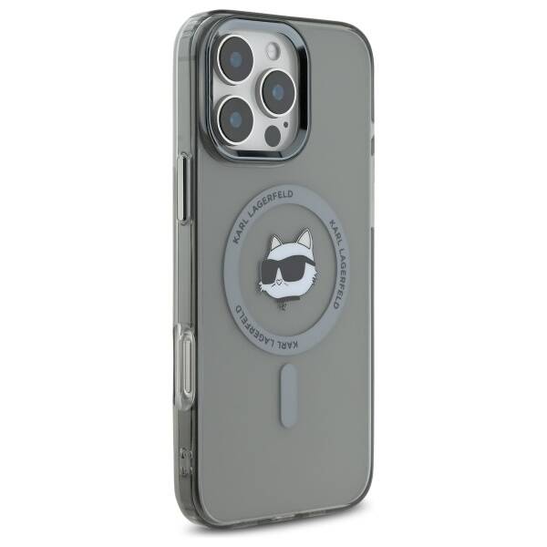 Funda MagSafe para Apple iPhone 16 Pro, Karl Lagerfeld, IML Metal Choupette's Head, Negra