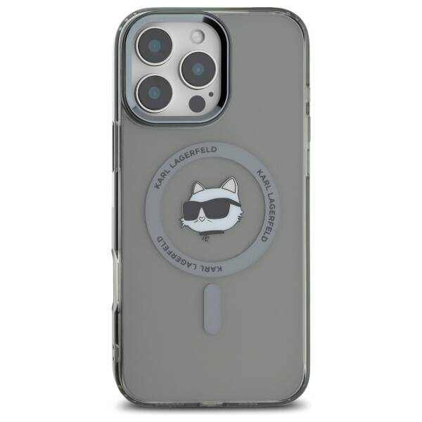 Funda MagSafe para Apple iPhone 16 Pro, Karl Lagerfeld, IML Metal Choupette's Head, Negra