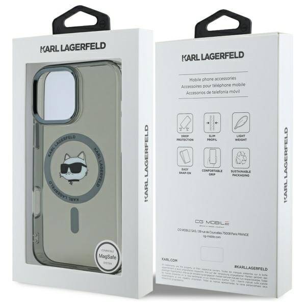 Funda MagSafe para Apple iPhone 16 Pro, Karl Lagerfeld, IML Metal Choupette's Head, Negra