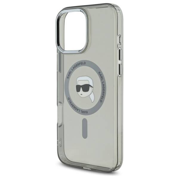 Funda MagSafe para Apple iPhone 16 Pro, Karl Lagerfeld, IML Metal Karl's Head, Negra