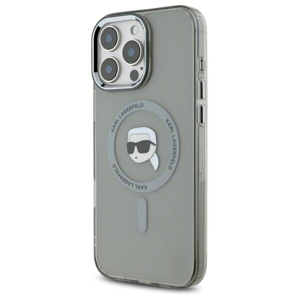 Funda MagSafe para Apple iPhone 16 Pro, Karl Lagerfeld, IML Metal Karl's Head, Negra