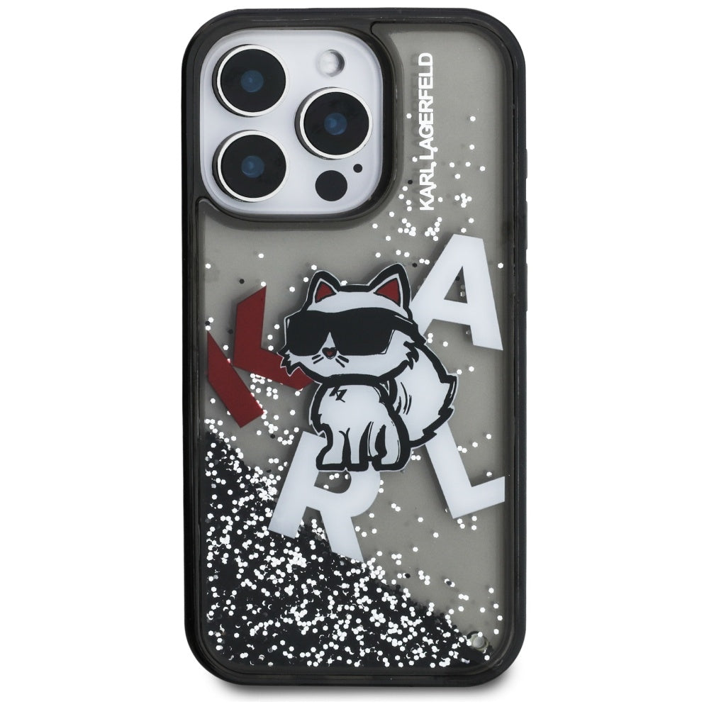 Funda MagSafe para Apple iPhone 16 Pro, Karl Lagerfeld, Liquid Glitter Choupette Logo, Negra