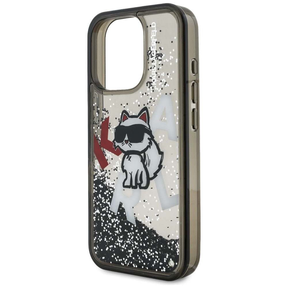 Funda MagSafe para Apple iPhone 16 Pro, Karl Lagerfeld, Liquid Glitter Choupette Logo, Negra