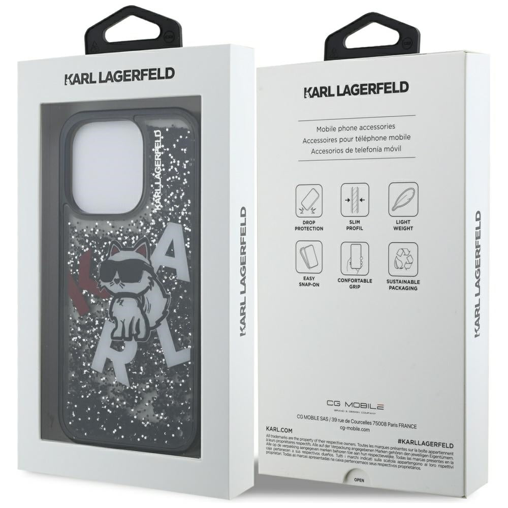 Funda MagSafe para Apple iPhone 16 Pro, Karl Lagerfeld, Liquid Glitter Choupette Logo, Negra