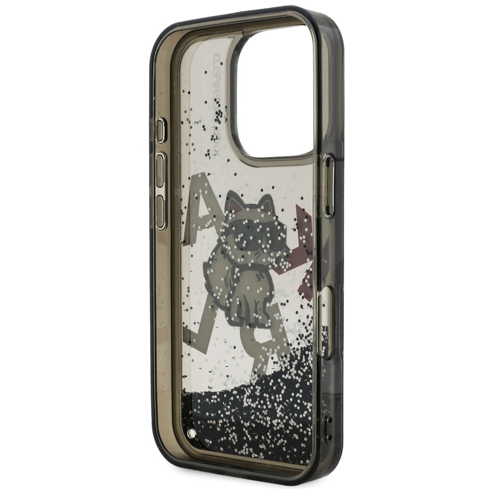 Funda MagSafe para Apple iPhone 16 Pro, Karl Lagerfeld, Liquid Glitter Choupette Logo, Negra