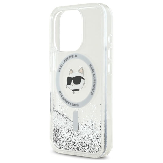 Funda MagSafe para Apple iPhone 16 Pro, Karl Lagerfeld, Liquid Glitter Choupette's Head, Transparente