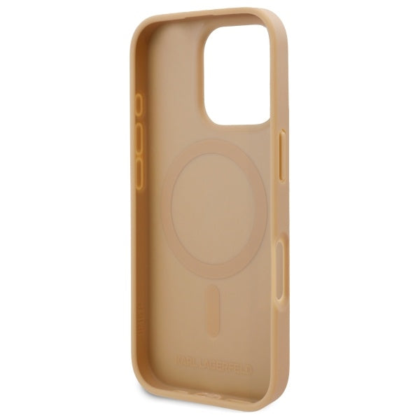 Funda MagSafe para Apple iPhone 16 Pro, Karl Lagerfeld, Monogram Metal Logo, Beige