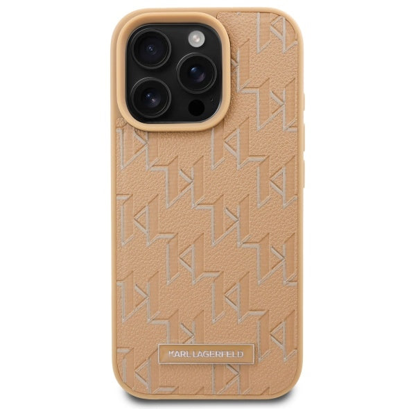 Funda MagSafe para Apple iPhone 16 Pro, Karl Lagerfeld, Monogram Metal Logo, Beige