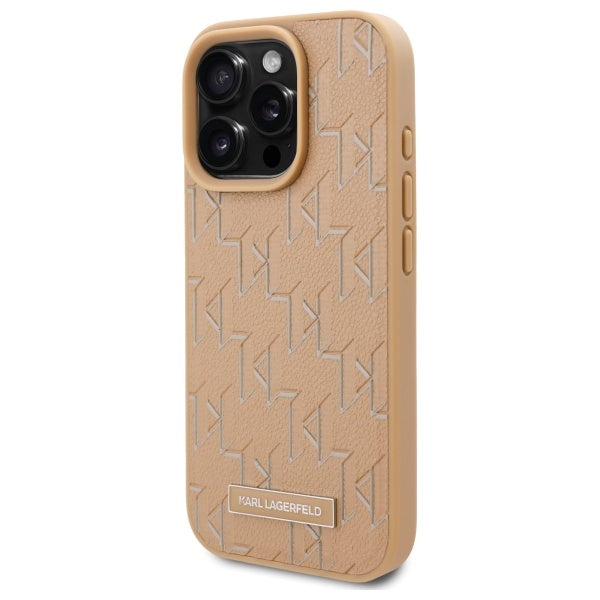 Funda MagSafe para Apple iPhone 16 Pro, Karl Lagerfeld, Monogram Metal Logo, Beige