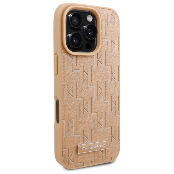 Funda MagSafe para Apple iPhone 16 Pro, Karl Lagerfeld, Monogram Metal Logo, Beige