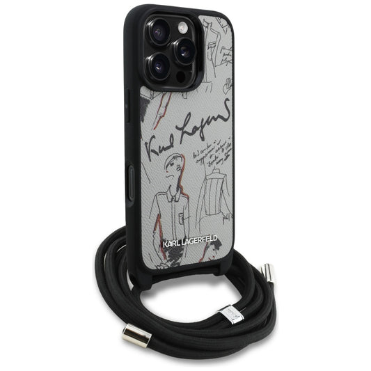 Funda MagSafe para Apple iPhone 16 Pro, Karl Lagerfeld, Saffiano Crossbody, Gris