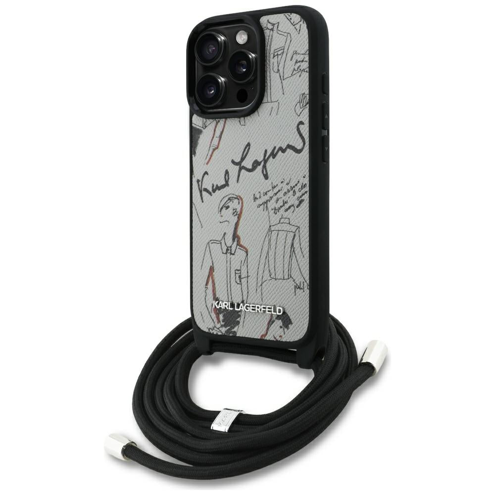 Funda MagSafe para Apple iPhone 16 Pro, Karl Lagerfeld, Saffiano Crossbody, Gris