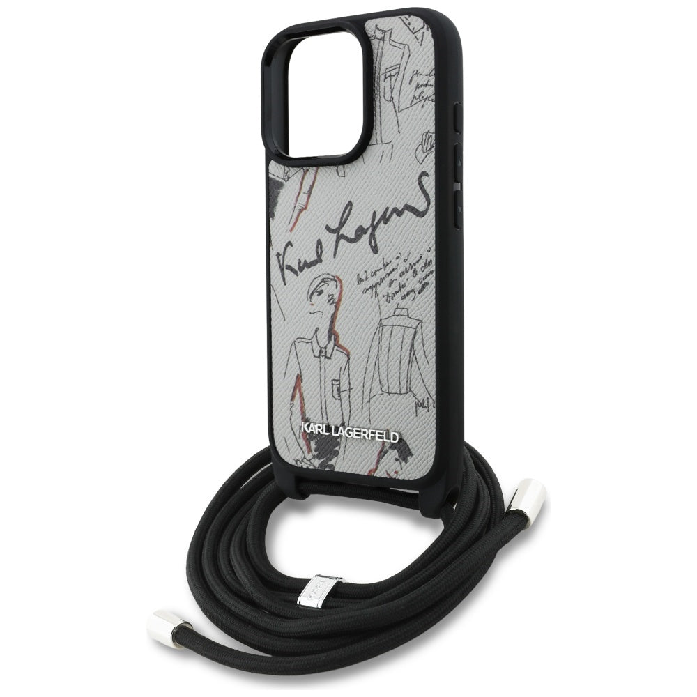 Funda MagSafe para Apple iPhone 16 Pro, Karl Lagerfeld, Saffiano Crossbody, Gris