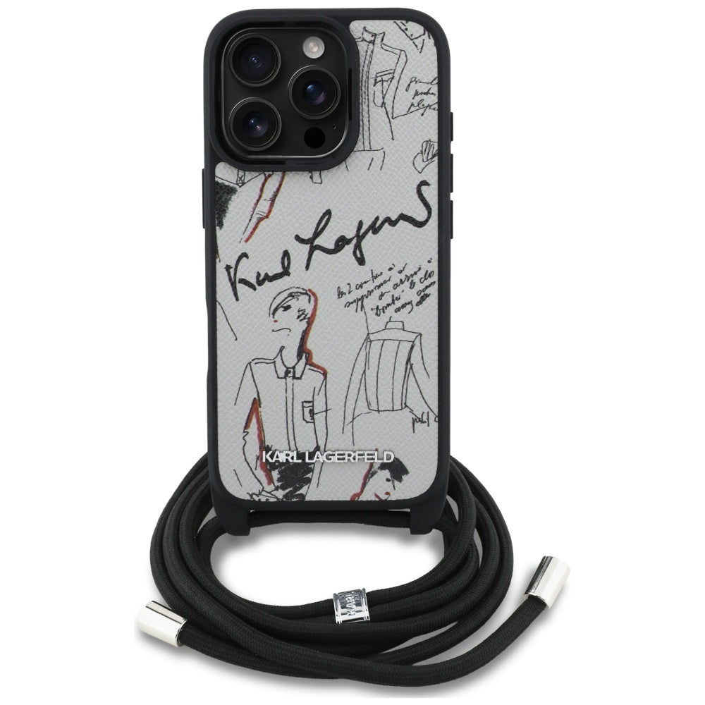 Funda MagSafe para Apple iPhone 16 Pro, Karl Lagerfeld, Saffiano Crossbody, Gris