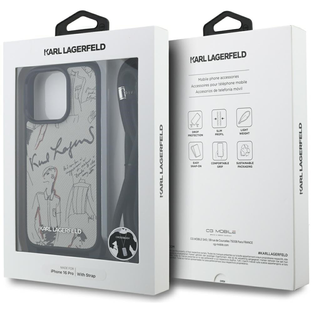 Funda MagSafe para Apple iPhone 16 Pro, Karl Lagerfeld, Saffiano Crossbody, Gris