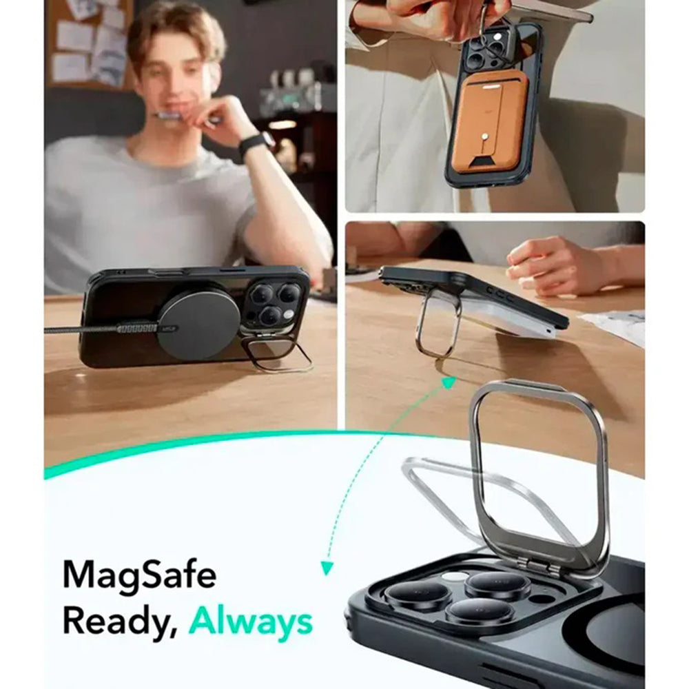 Funda MagSafe para Apple iPhone 16 Pro Max, ESR, Classic Hybrid Kickstand Slide, Negra Transparente