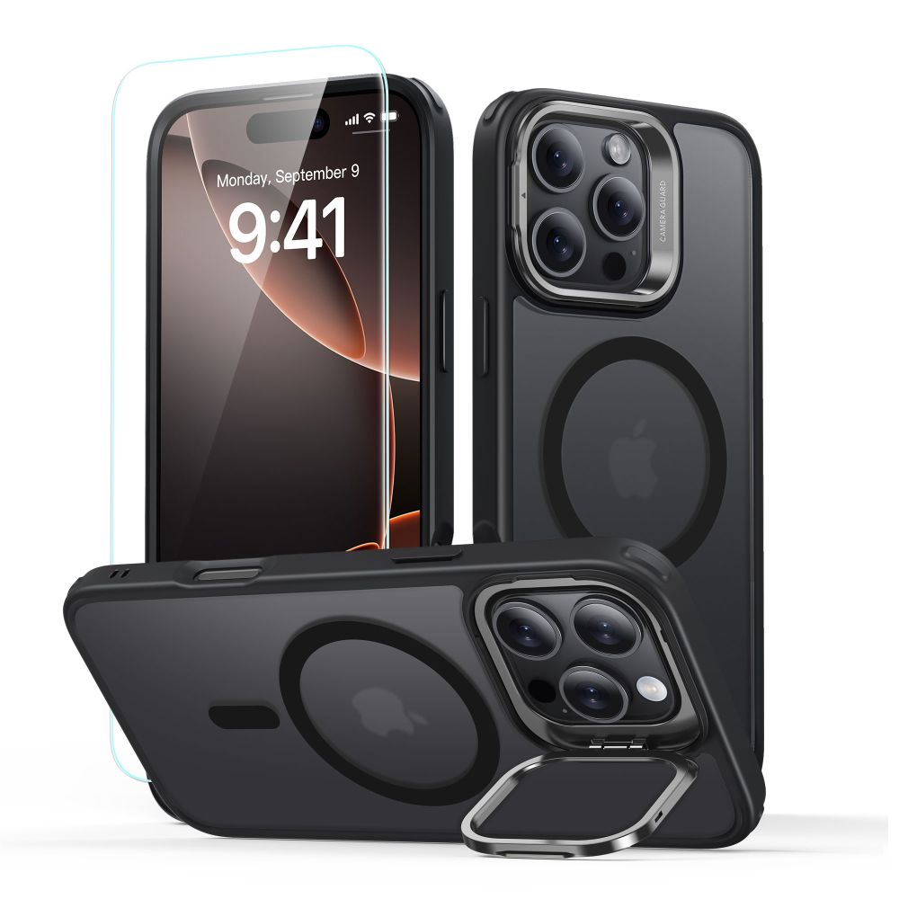 Funda MagSafe para Apple iPhone 16 Pro Max, ESR, Classic Hybrid Kickstand con Protector de Pantalla, Negra Satinada