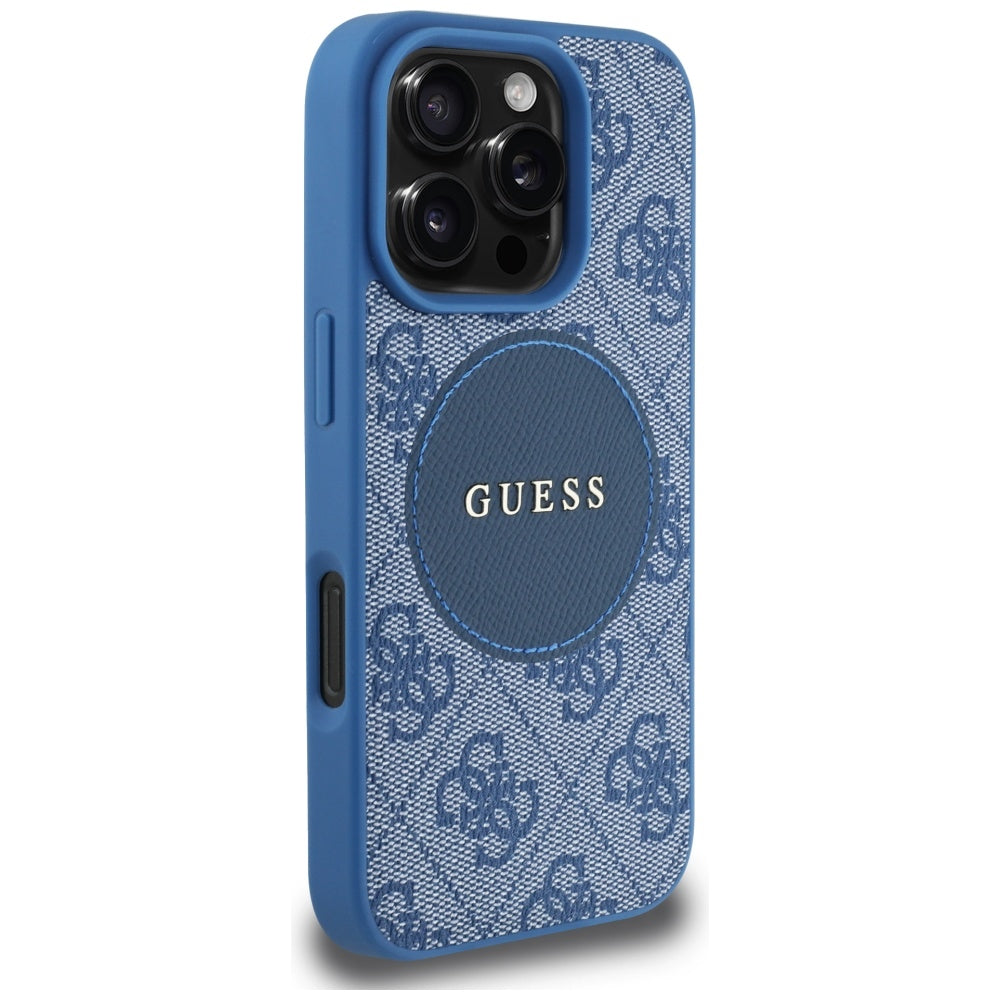 Funda MagSafe para Apple iPhone 16 Pro Max, Guess, 4G Circle Classic Logo, Azul.