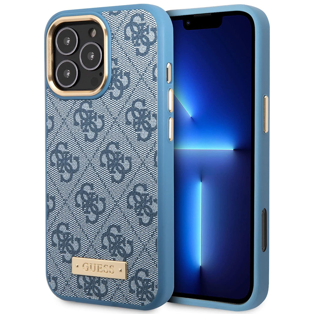 Funda MagSafe para Apple iPhone 16 Pro Max, Guess, 4G Logo Plate, Azul