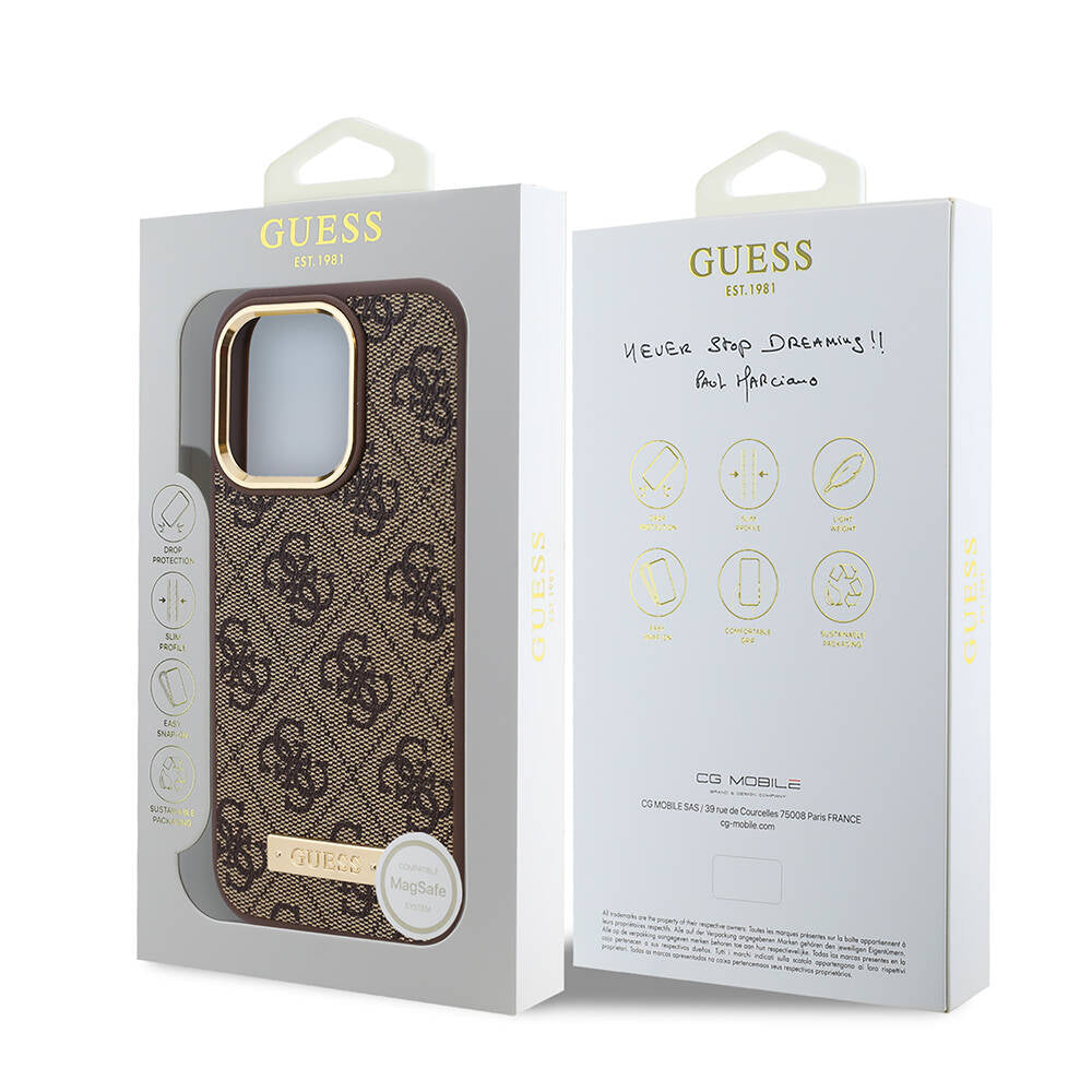 Funda MagSafe para Apple iPhone 16 Pro Max, Guess, 4G Logo Plate, Rosa