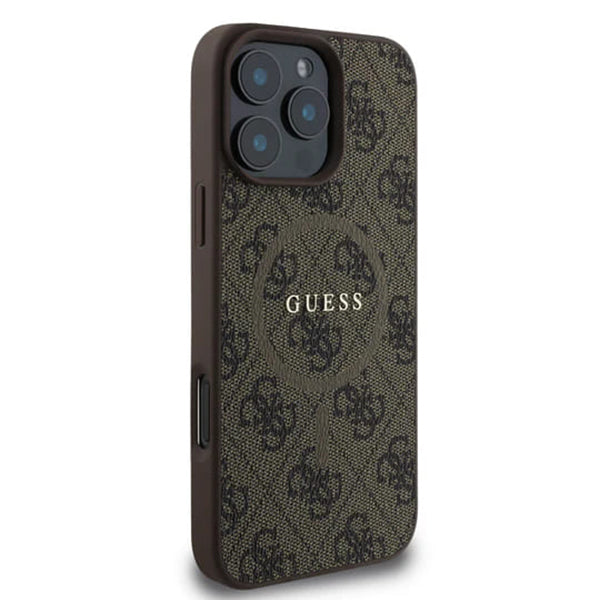 Funda MagSafe para Apple iPhone 16 Pro Max, Guess, 4G Ring Classic Logo, Marrón