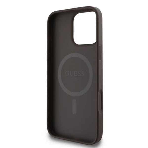 Funda MagSafe para Apple iPhone 16 Pro Max, Guess, 4G Ring Classic Logo, Marrón
