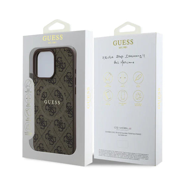 Funda MagSafe para Apple iPhone 16 Pro Max, Guess, 4G Ring Classic Logo, Marrón