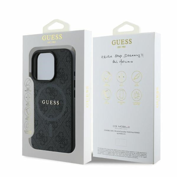 Funda MagSafe para Apple iPhone 16 Pro Max, Guess, 4G Ring Classic Logo, Negra