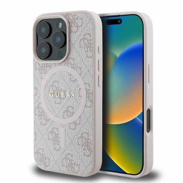 Funda MagSafe para Apple iPhone 16 Pro Max, Guess, 4G Ring Classic Logo, Rosa