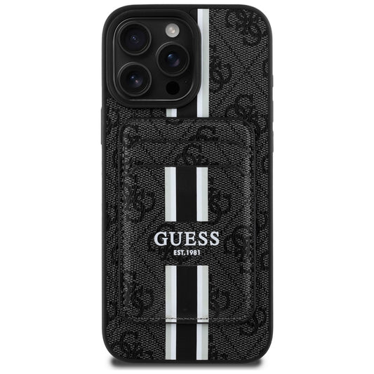 Funda MagSafe para Apple iPhone 16 Pro Max, Guess, Cardslot 4G Stripes, Negra