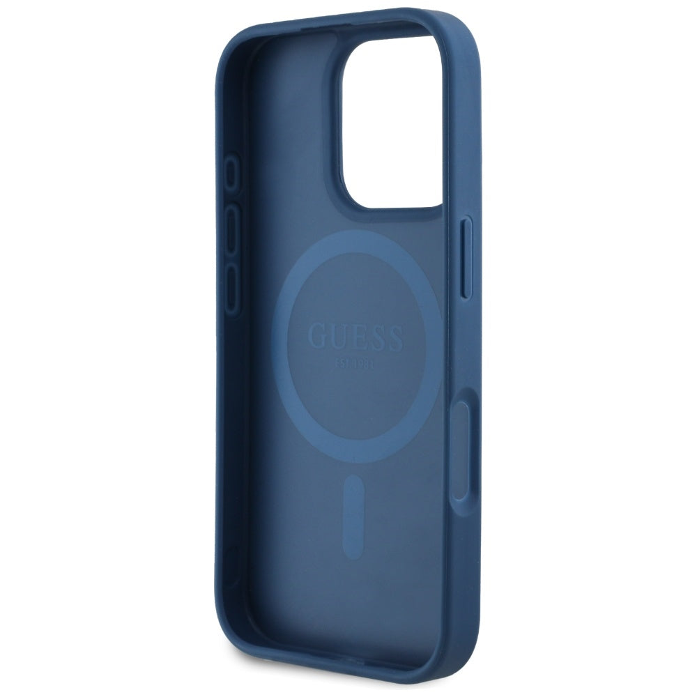Funda MagSafe para Apple iPhone 16 Pro Max, Guess, Grained Flowers, Azul