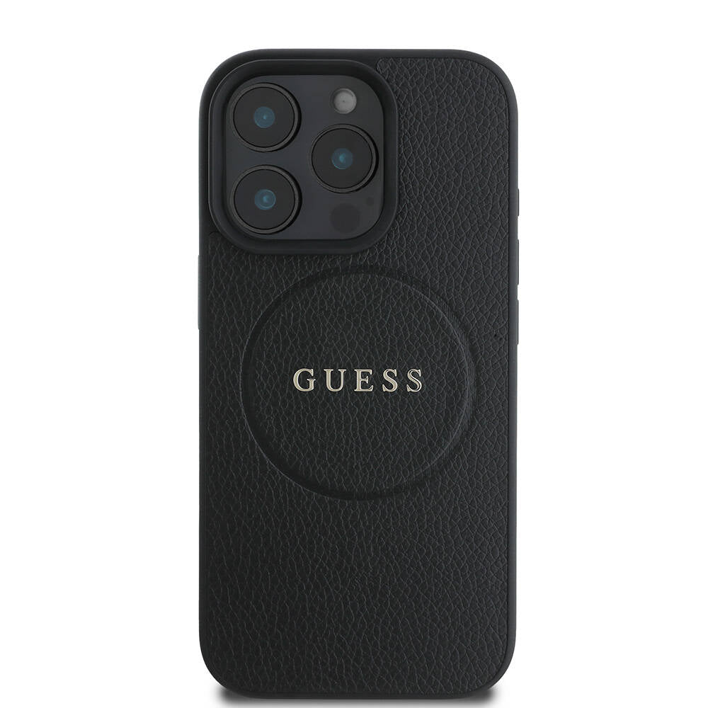 Funda MagSafe para Apple iPhone 16 Pro Max, Guess, Grained Gold Ring, Negra