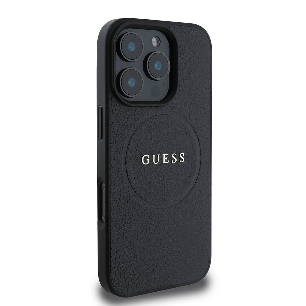 Funda MagSafe para Apple iPhone 16 Pro Max, Guess, Grained Gold Ring, Negra