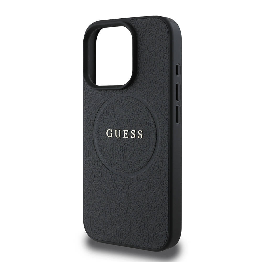 Funda MagSafe para Apple iPhone 16 Pro Max, Guess, Grained Gold Ring, Negra