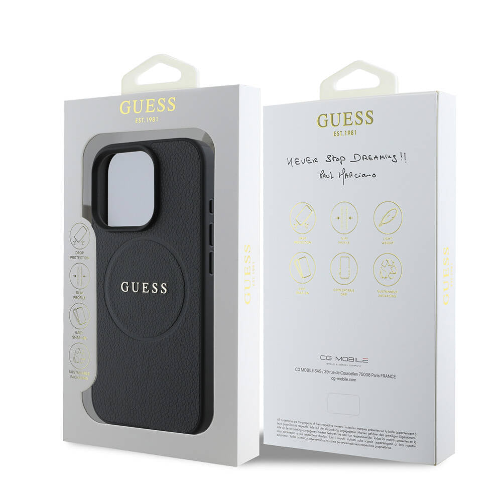 Funda MagSafe para Apple iPhone 16 Pro Max, Guess, Grained Gold Ring, Negra