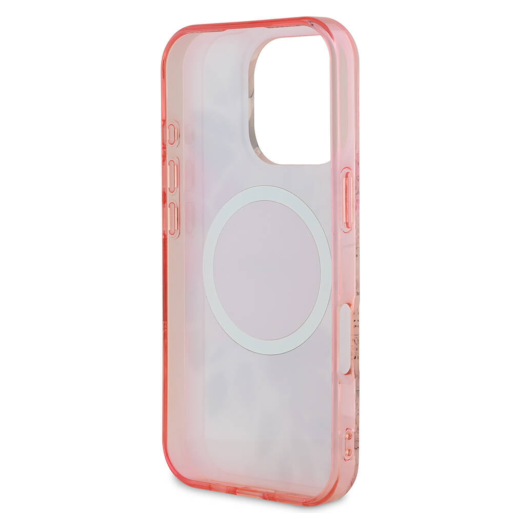 Funda MagSafe para Apple iPhone 16 Pro Max, Guess, IML Flower & Tonal Circle, Rosa