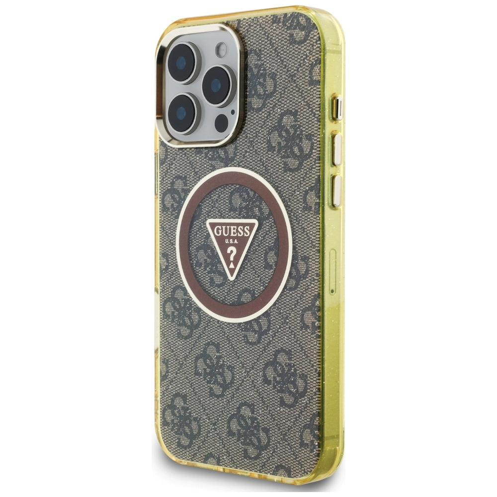 MagSafe Case for Apple iPhone 16 Pro Max, Guess, IML Glitter 4G Circle Triangle, Brown