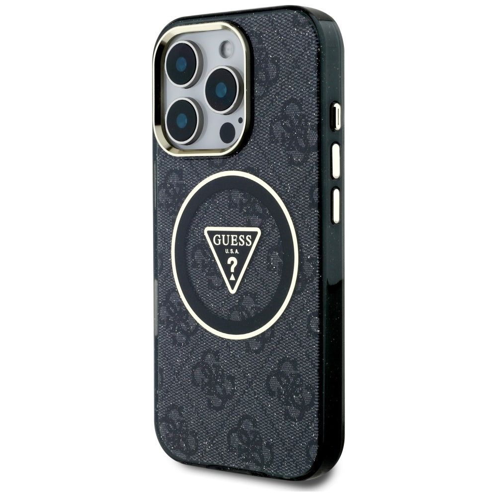 Funda MagSafe para Apple iPhone 16 Pro Max, Guess, IML Glitter 4G Circle Triangle, Negra