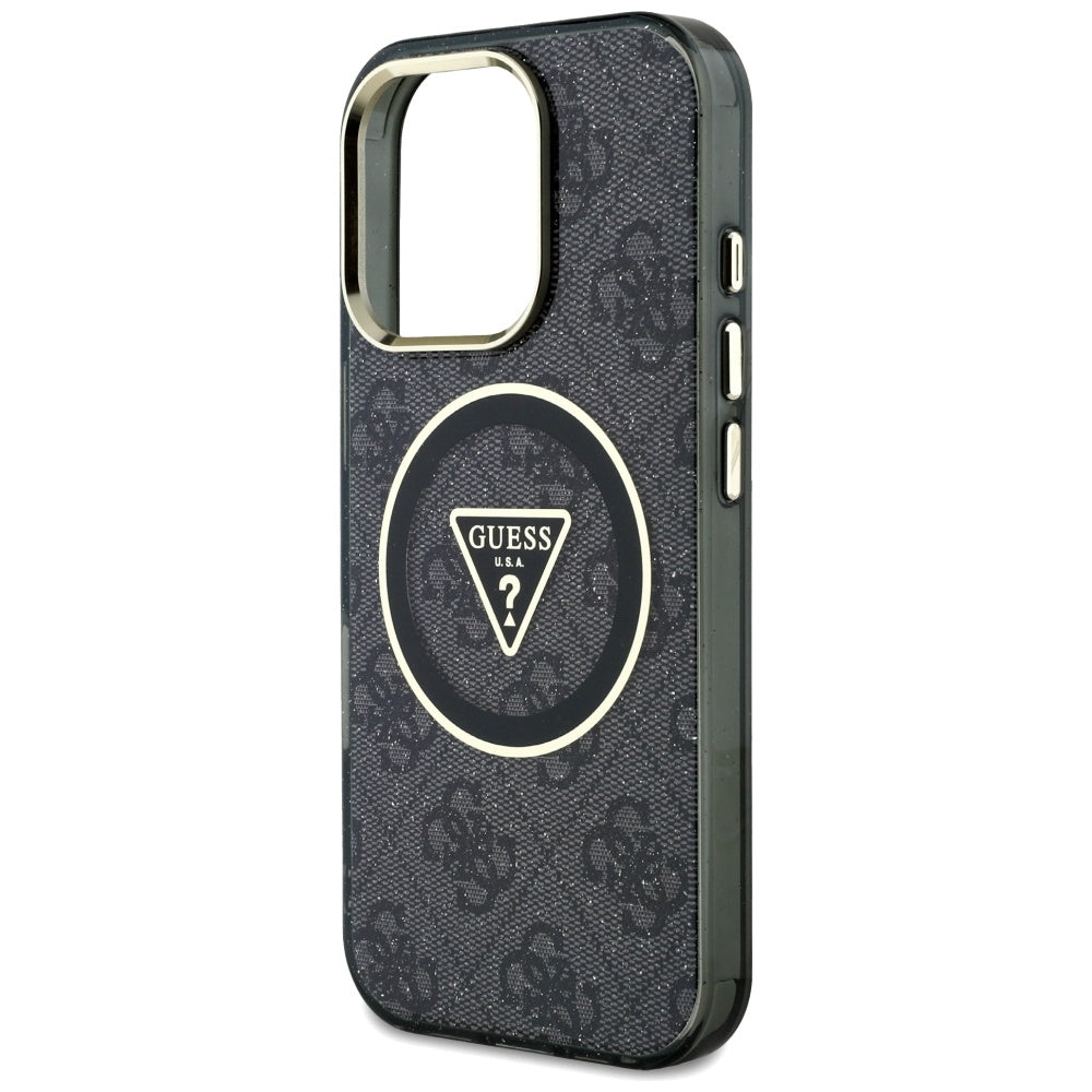 Funda MagSafe para Apple iPhone 16 Pro Max, Guess, IML Glitter 4G Circle Triangle, Negra