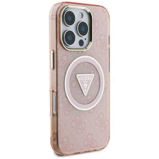 Funda MagSafe para Apple iPhone 16 Pro Max, Guess, IML Glitter 4G Circle Triangle, Rosa.