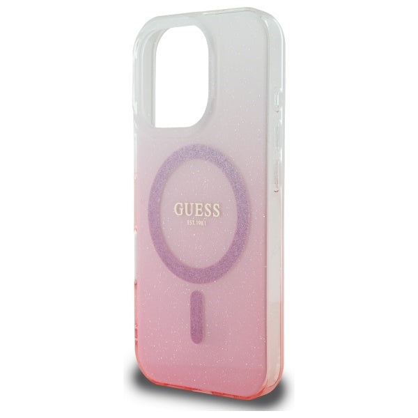Funda MagSafe para Apple iPhone 16 Pro Max, Guess, IML Glitter Gradient, Rosa